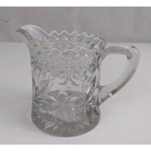 Vintage Jenkins Dahlia Clear Heavy Glass 3.75" Creamer Pitcher